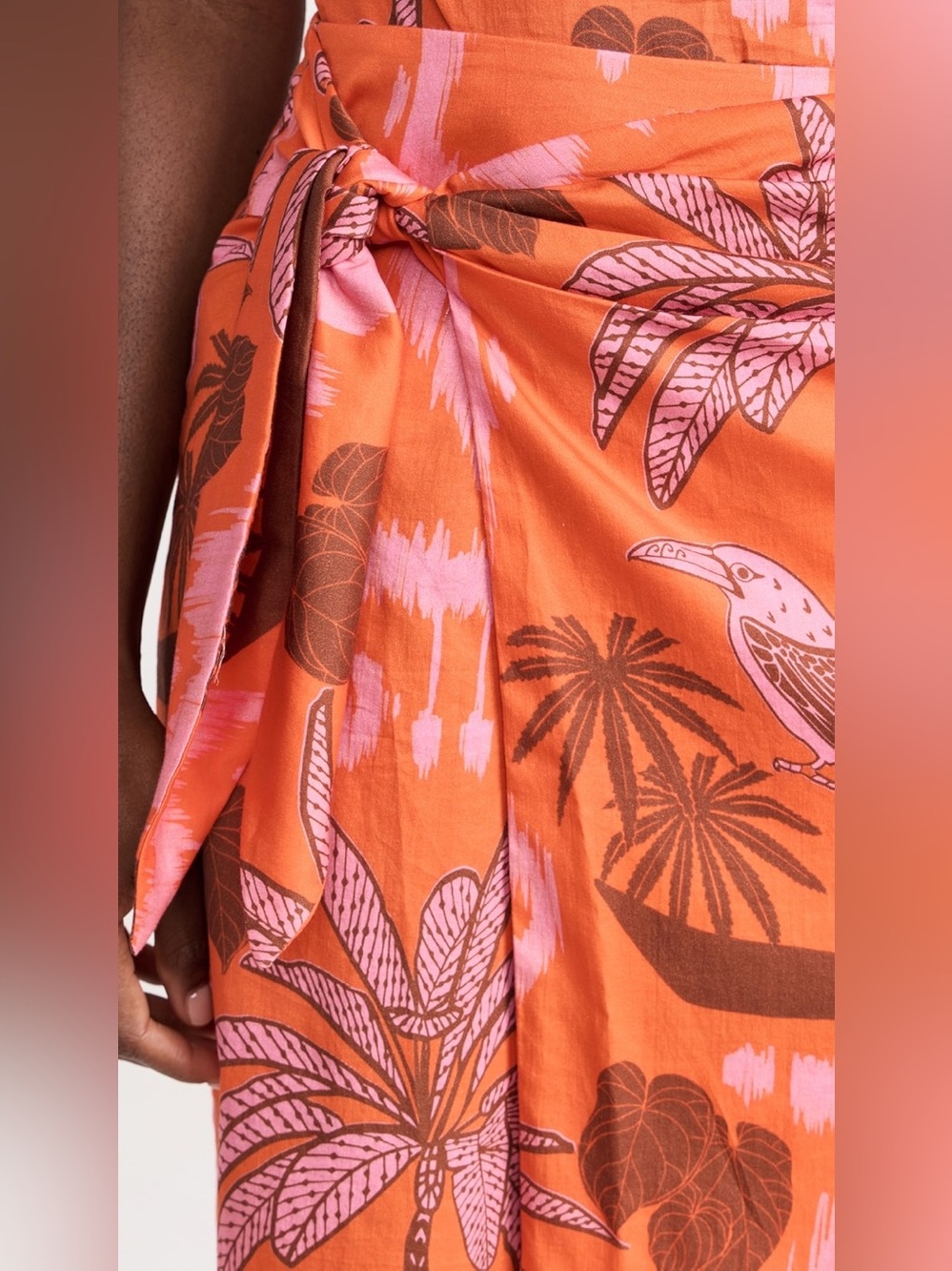 Culthera Grenadine Pareo Wrap Skirt Orange Pink Palm Toucan Ikat Print Cotton L - Picture 3 of 9